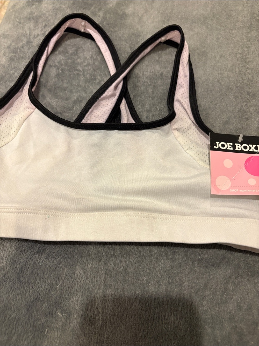Joe Boxer White Sports Bra with Light Pink Lining & Black Trim